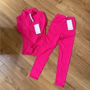lululemon athletica Bright Pink Zip Jacket and Leggings Set